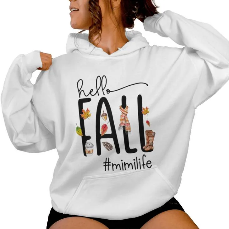 Hello Fall Mimi Life Cute Halloween Autumn Grandma Women Hoodie