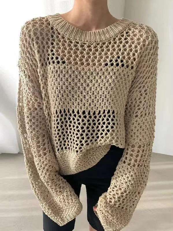 Hollow Long Sleeve Sunscreen Knit Sweater