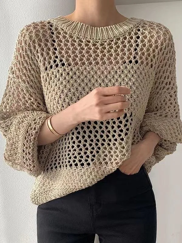 Hollow Long Sleeve Sunscreen Knit Sweater