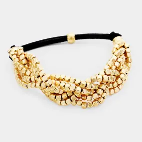 iLLASPARKZ 6Row Strand Braided Metal Bead Suede Stretchable Bracelet