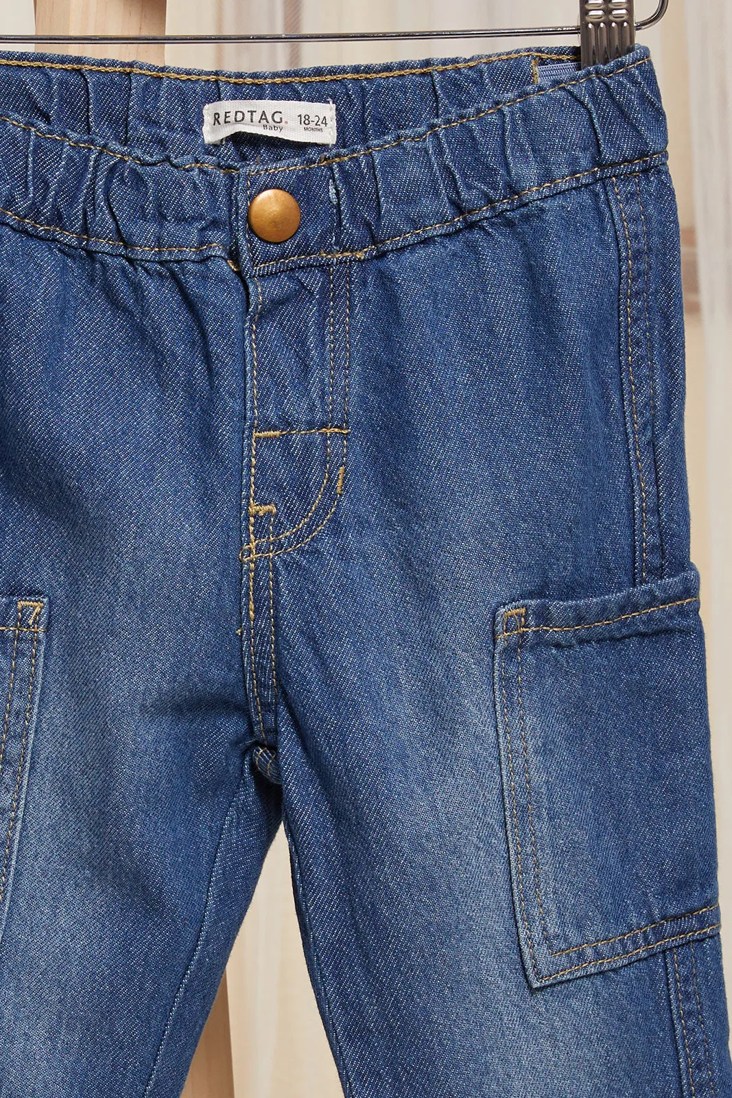 Infant Boys Blue Cargo Pull On Jeans