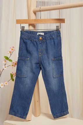 Infant Boys Blue Cargo Pull On Jeans