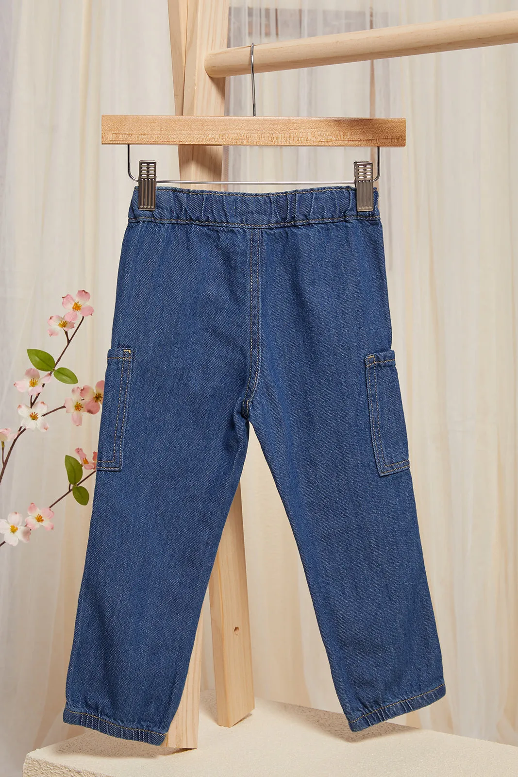 Infant Boys Blue Cargo Pull On Jeans