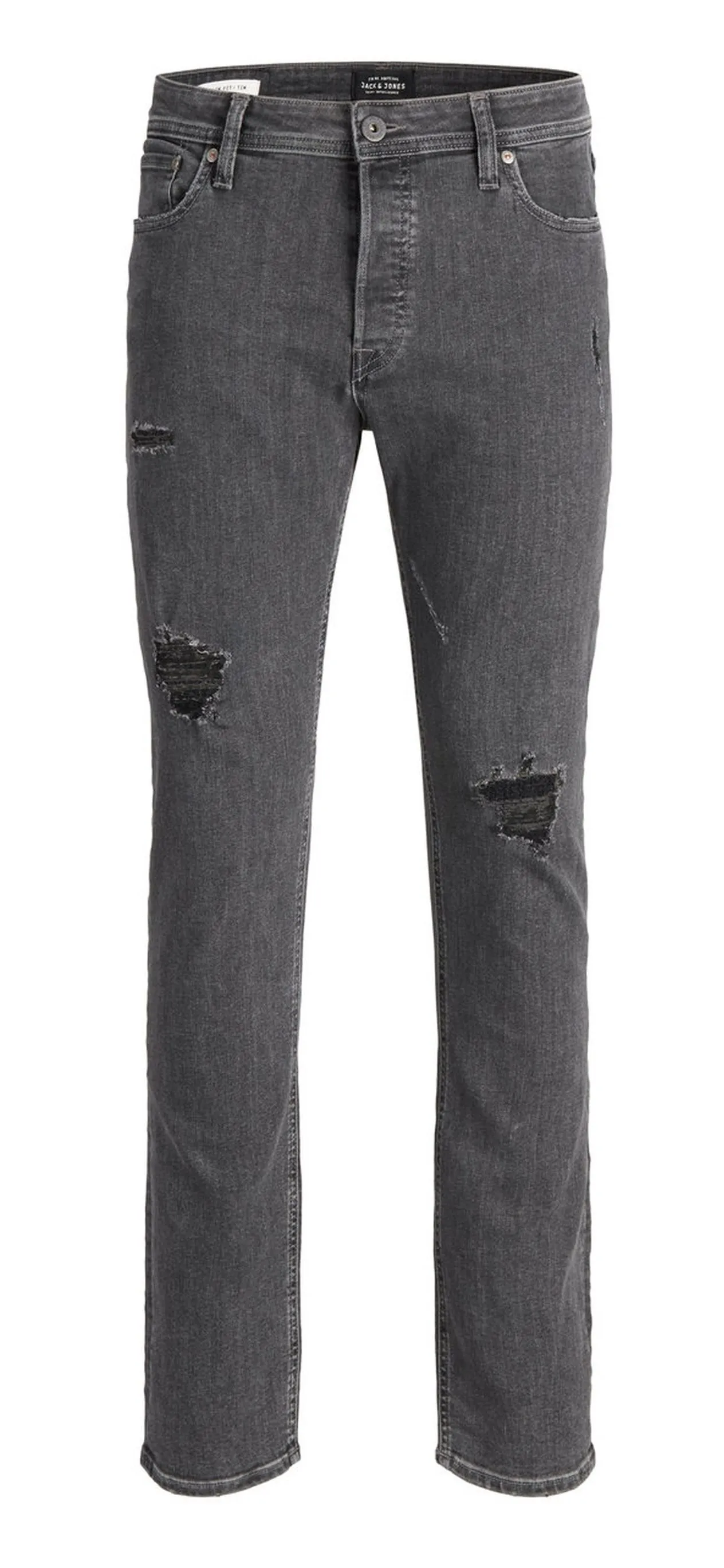 Jack & Jones Tim Slim Fit Jeans Ripped Faded Grey Denim