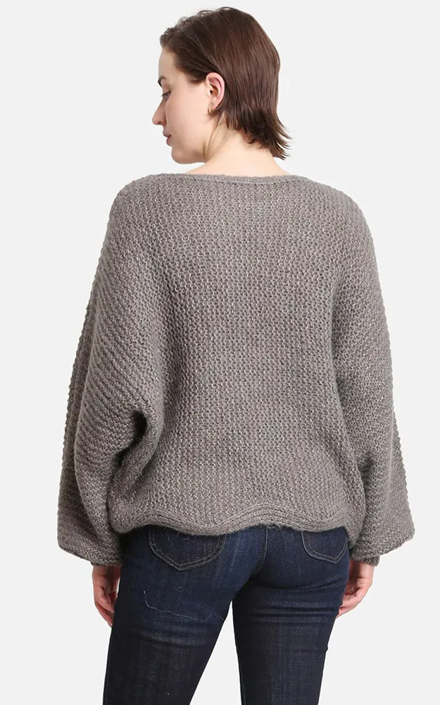 JP2195 Solid Color Horseshoe Cable Knitted Sweater