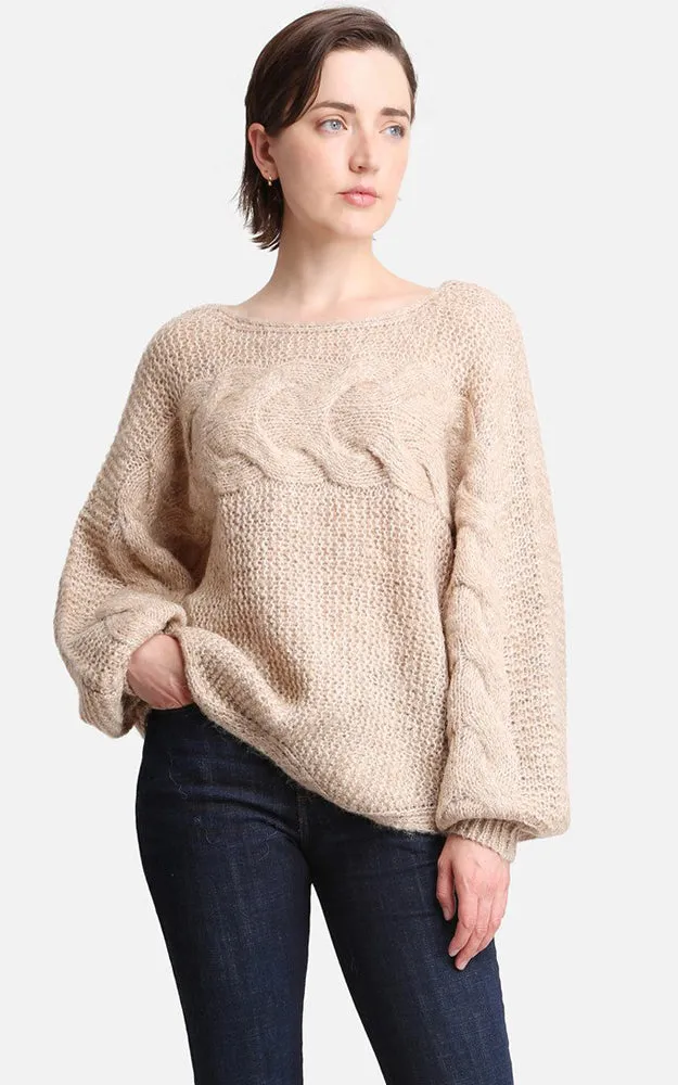 JP2195 Solid Color Horseshoe Cable Knitted Sweater