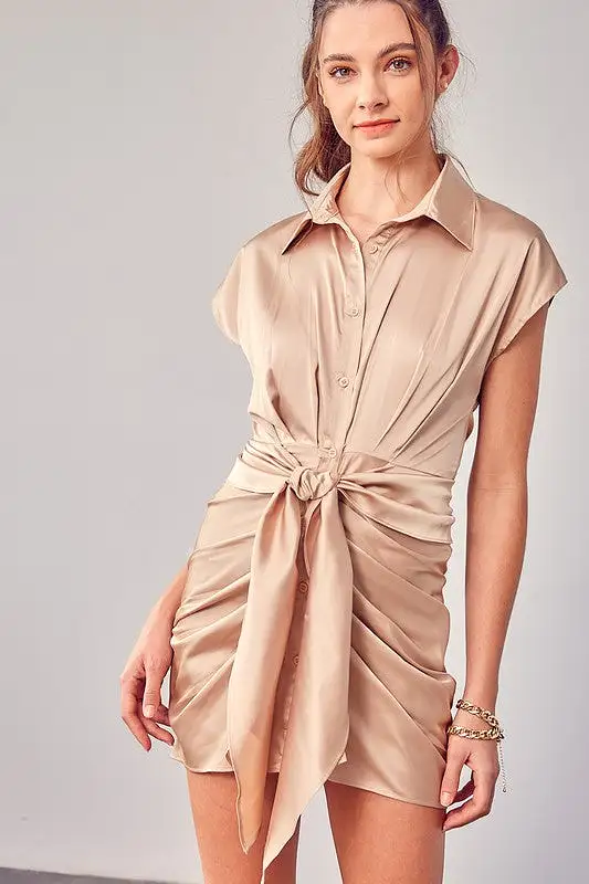 KIMMIE SATIN FRONT TIE DRESS [ONLINE EXCLUSIVE]