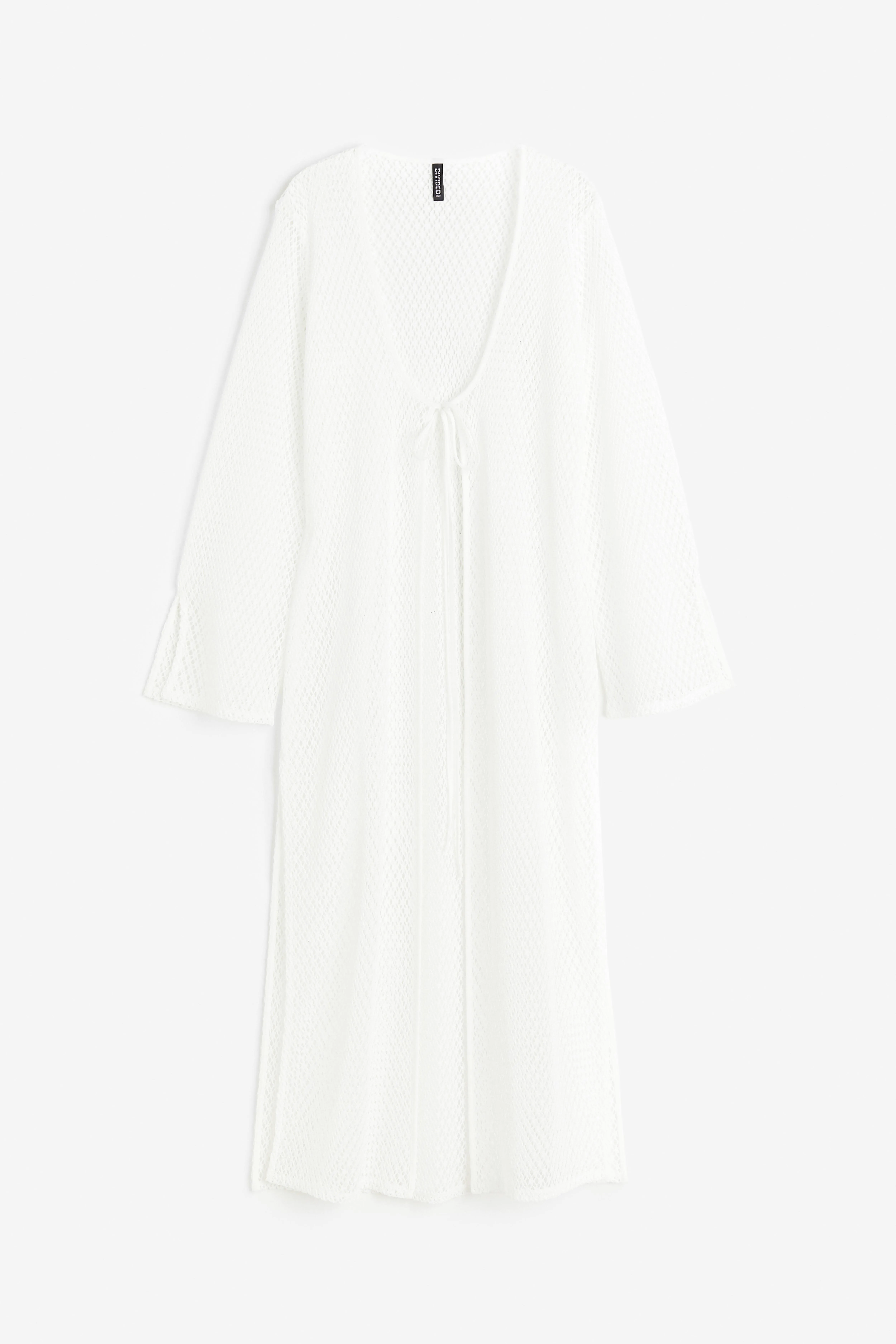 Long net cardigan - Deep neckline - Long sleeve - White - Ladies | H&M GB