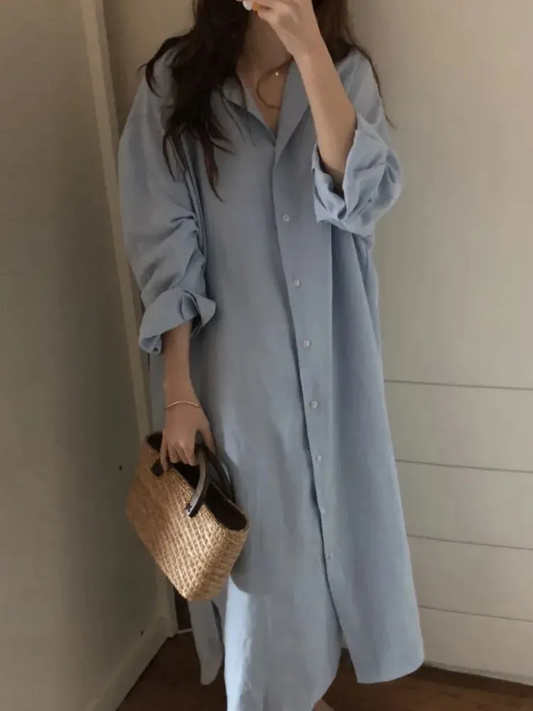 Loose Long Cotton and Linen Blouse Temperament Simple