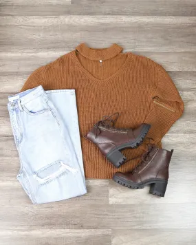 Material Girl Choker Sweater in Camel