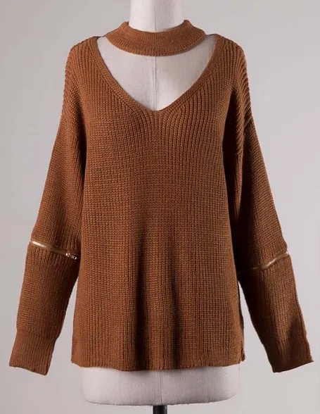 Material Girl Choker Sweater in Camel