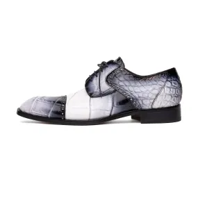 Mauri Flawless 1087/2 Men's Shoes White with Black Finish Exotic Alligator Cap-Toe Derby Oxfords (MA5598)