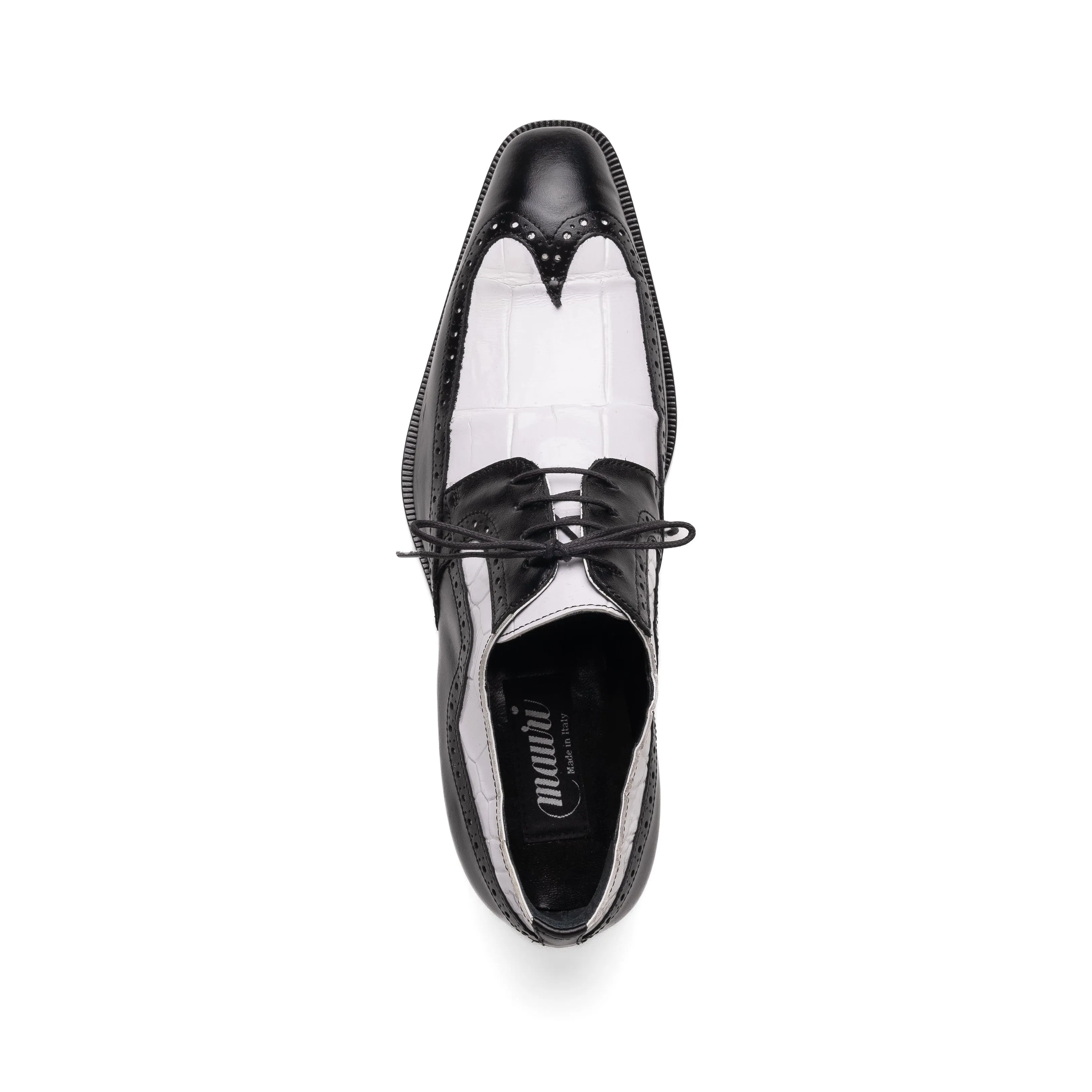 Mauri Goodfella 3258 Men's Shoes Black & White Exotic Alligator / Calf-Skin Leather Wing-tip Derby Oxfords (MA5600)