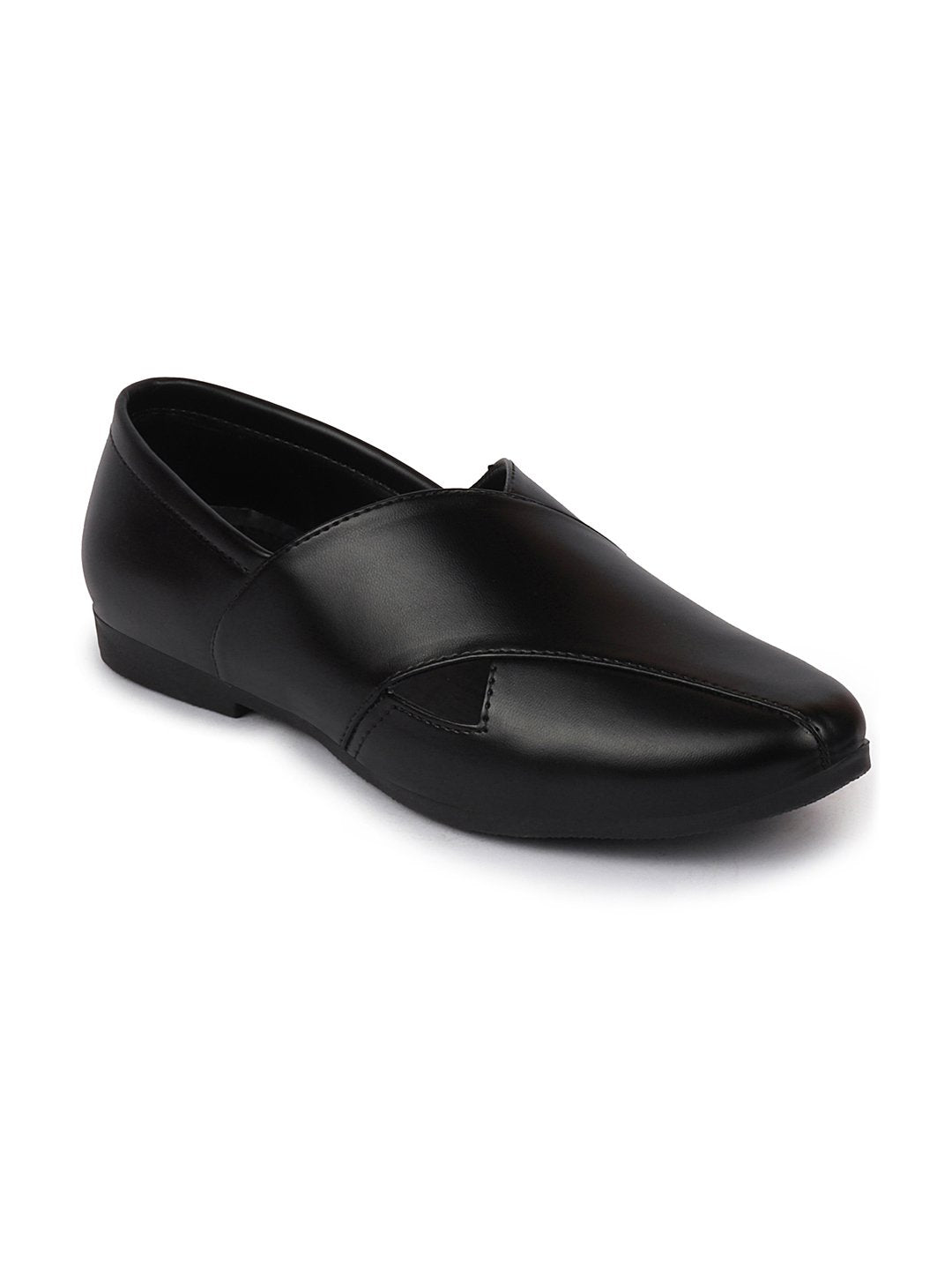 Men Ethnic Black Criss Cross Slip On Juttis and Mojaris