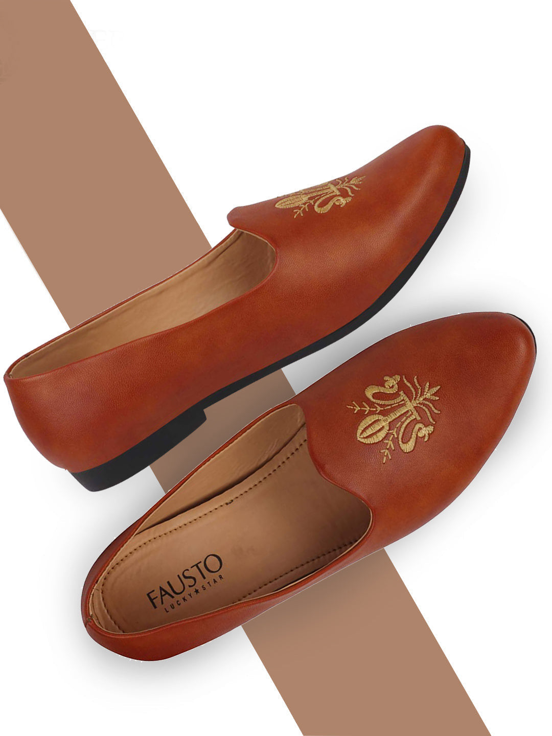 Men Ethnic Brown Embroidered Juttis and Mojaris