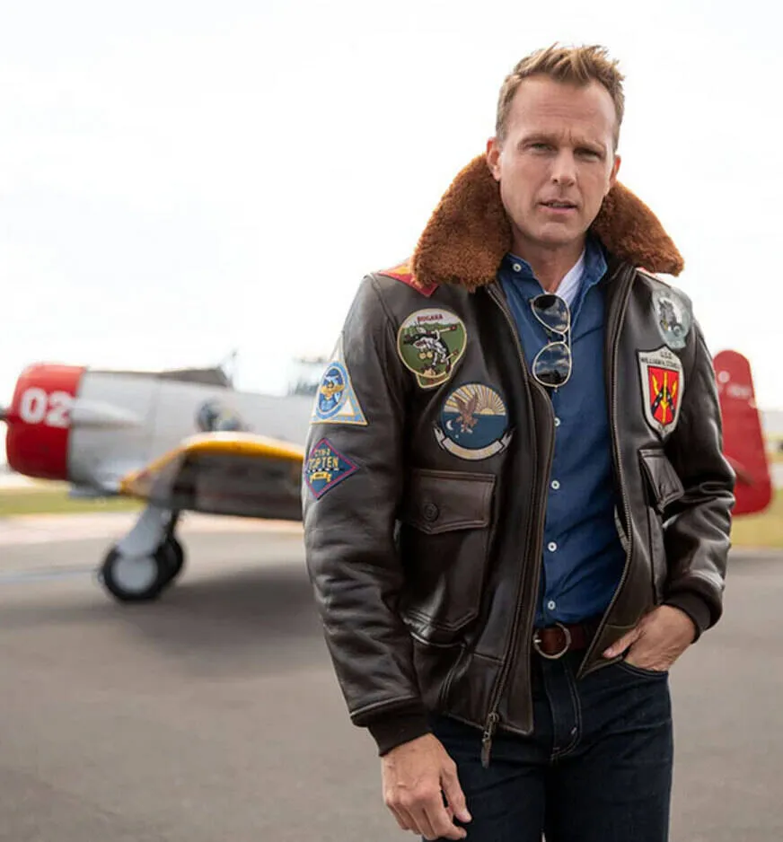 Men's brown cockpit'usa top gun g-1 aviator jacket