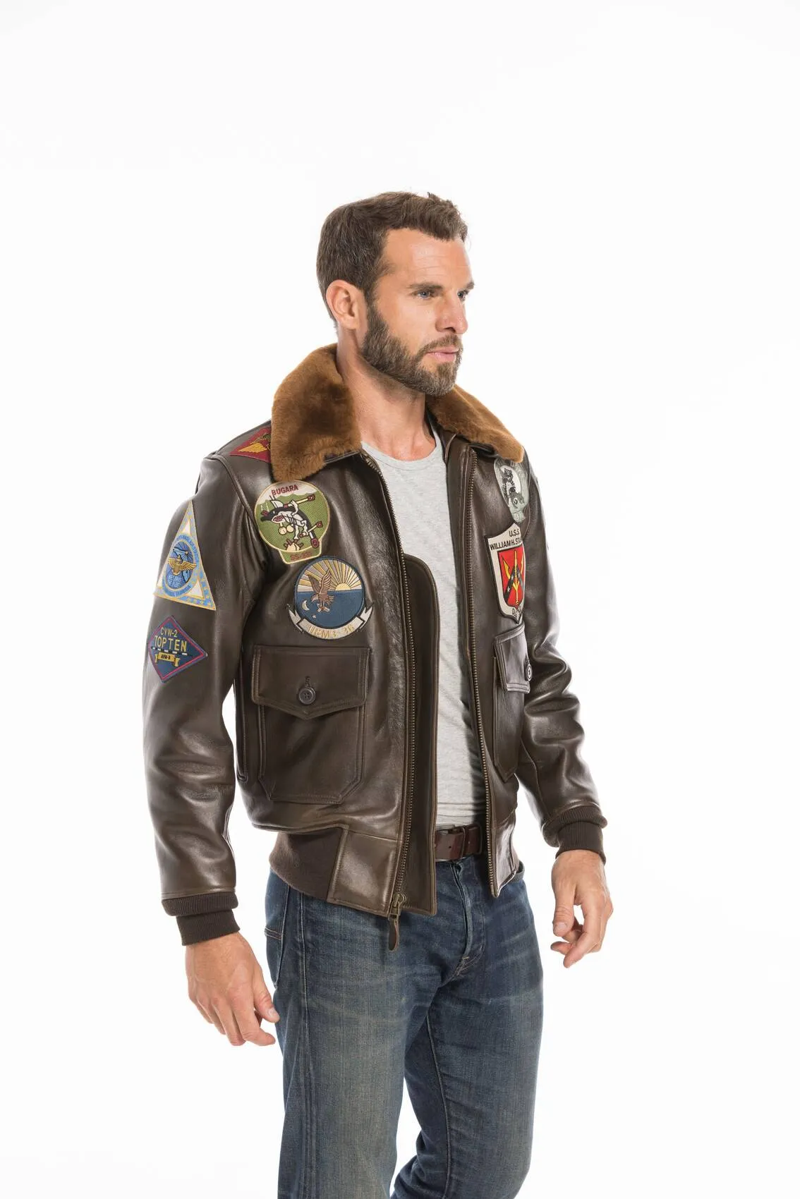 Men's brown cockpit'usa top gun g-1 aviator jacket