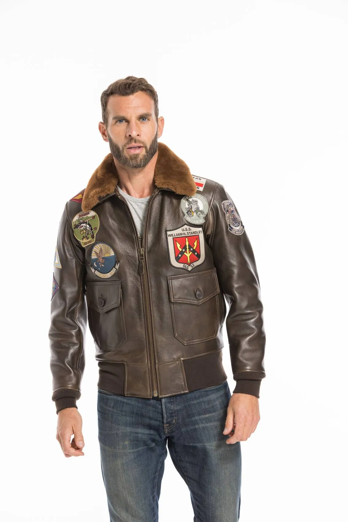 Men's brown cockpit'usa top gun g-1 aviator jacket