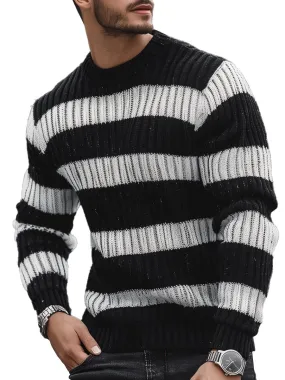 Men's Casual Wide Stripe Crew Neck Sweater