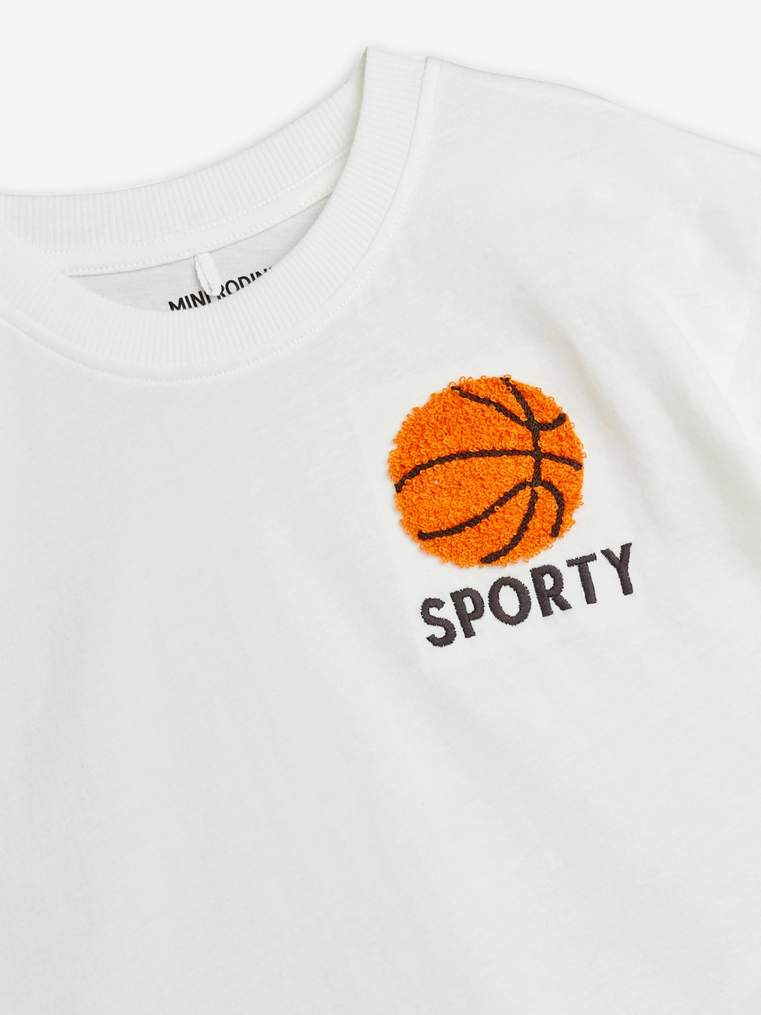 Mini Rodini Kids Basketball Chenille Embroidered T-Shirt in white