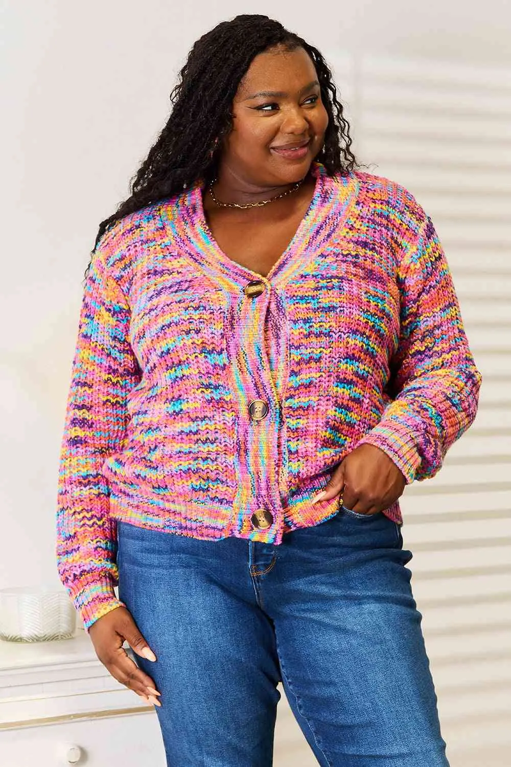 Multi Color V-Neck Long Sleeve Cardigan