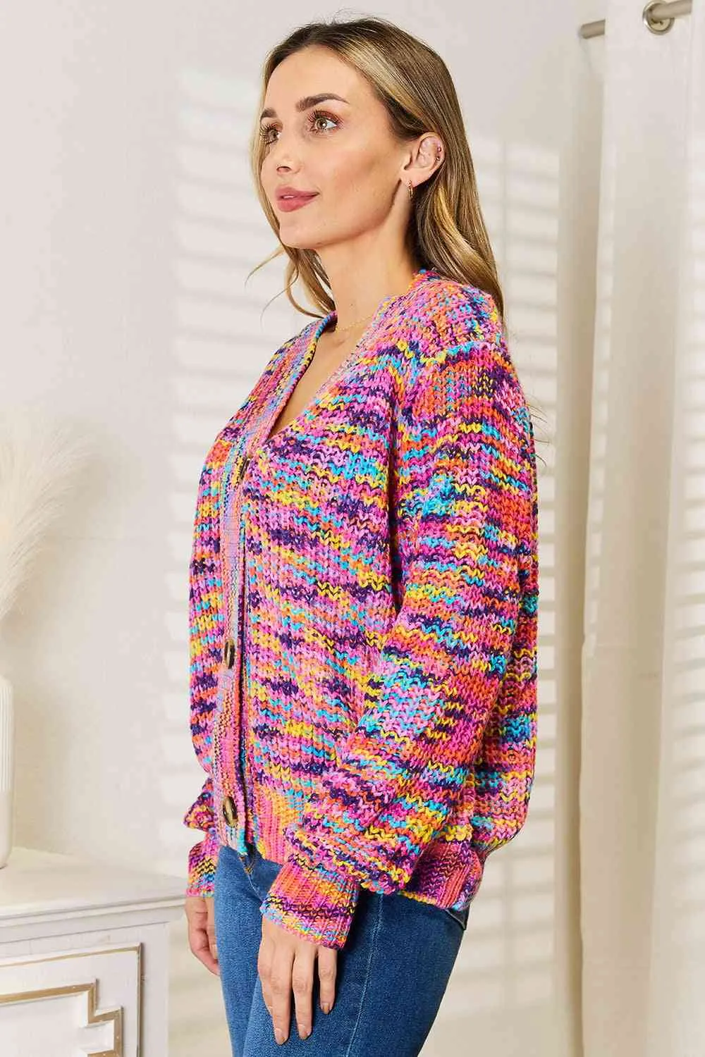 Multi Color V-Neck Long Sleeve Cardigan