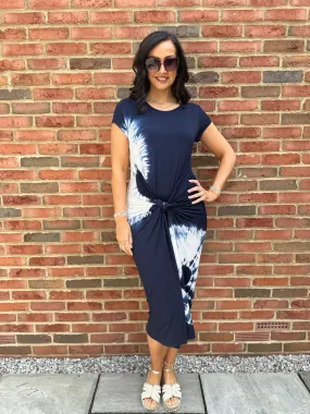 Navy Cap Sleeve Tie Dye Dress Harmony