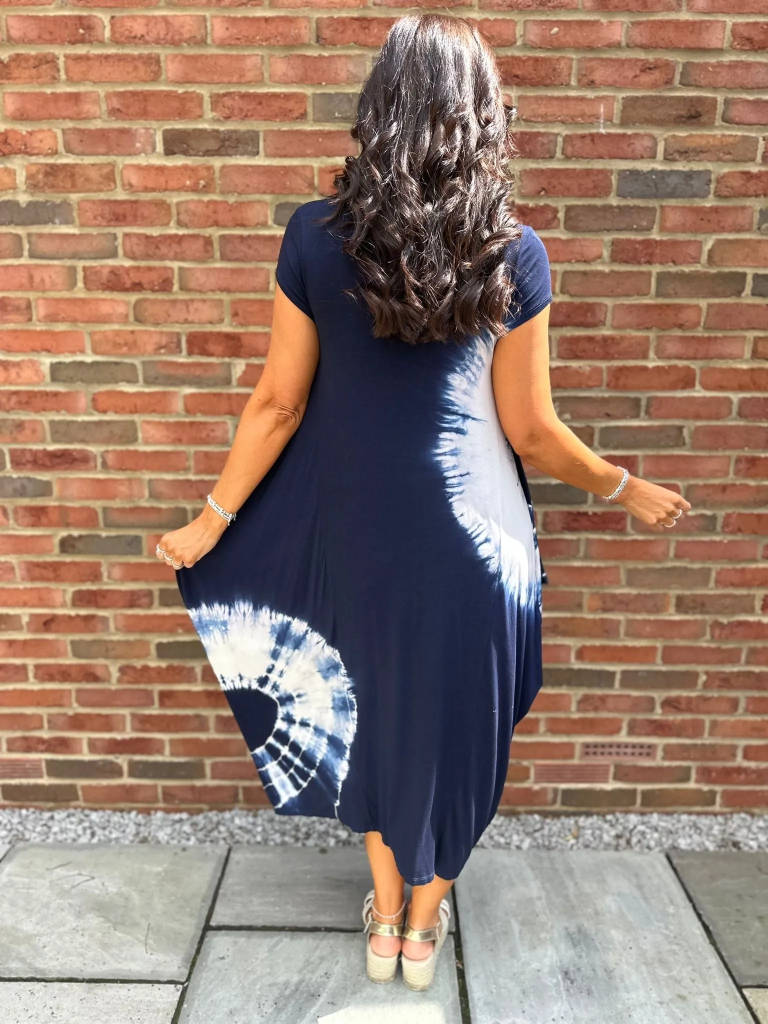 Navy Cap Sleeve Tie Dye Dress Harmony