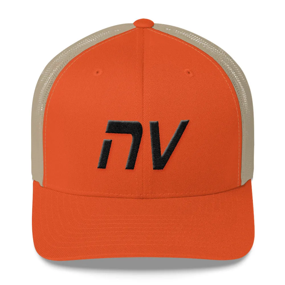 Nevada - Mesh Back Trucker Cap - Black Embroidery - NV - Many Hat Color Options Available