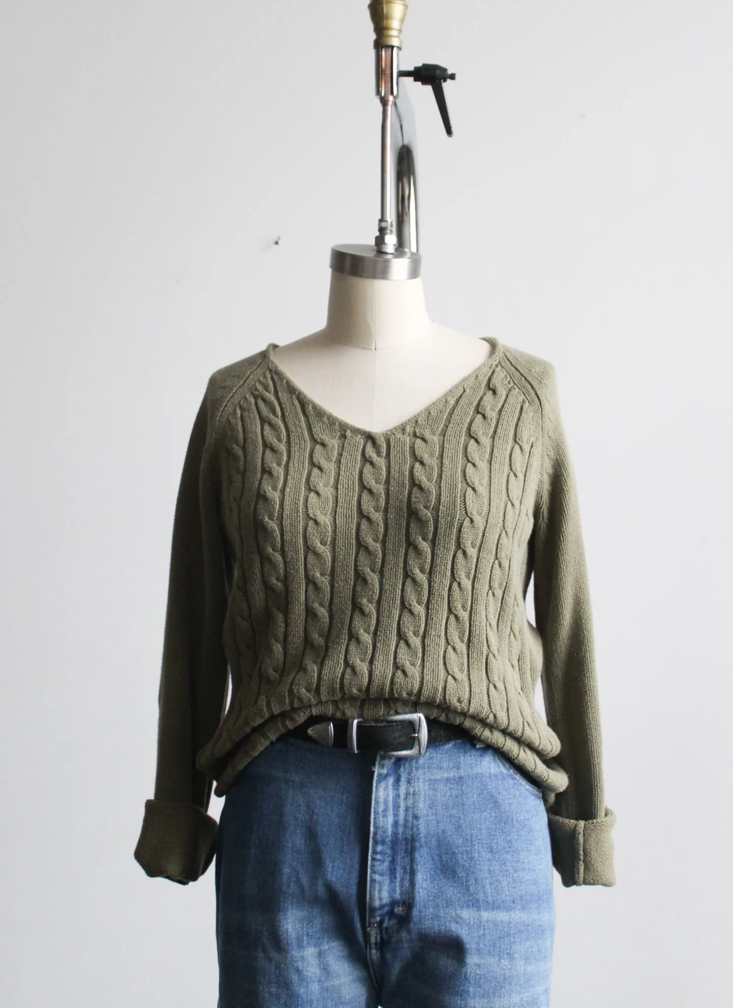 olive cable knit sweater