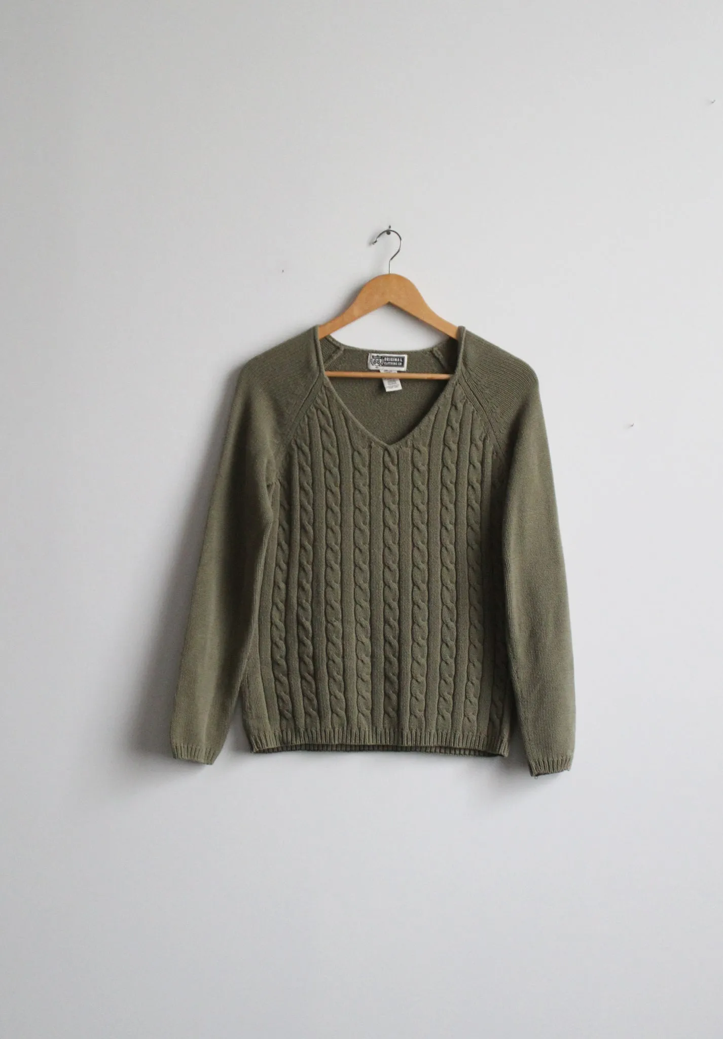 olive cable knit sweater