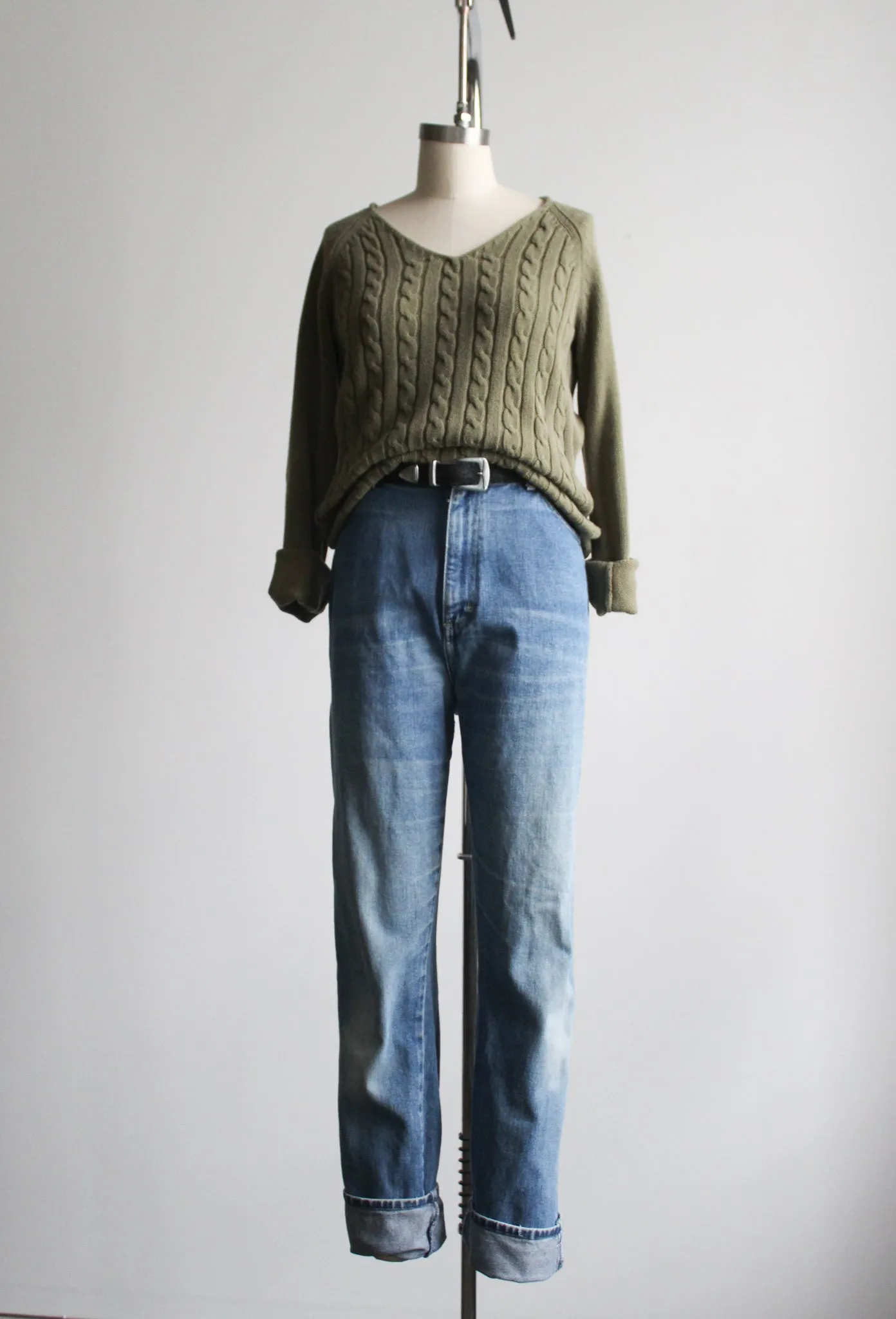 olive cable knit sweater