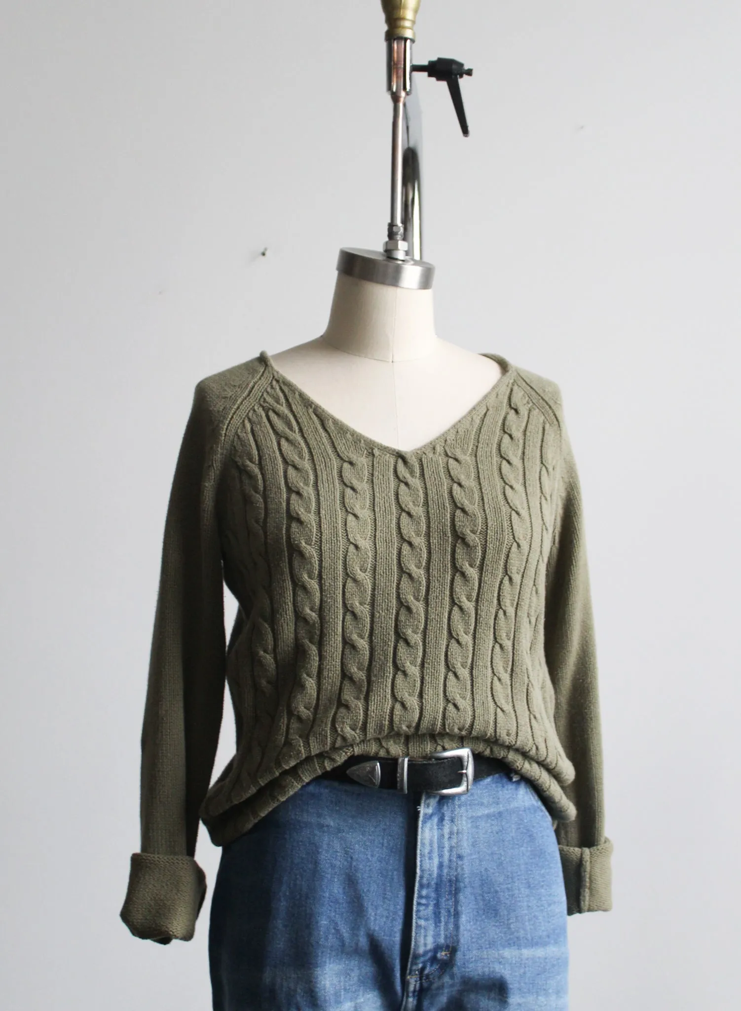 olive cable knit sweater