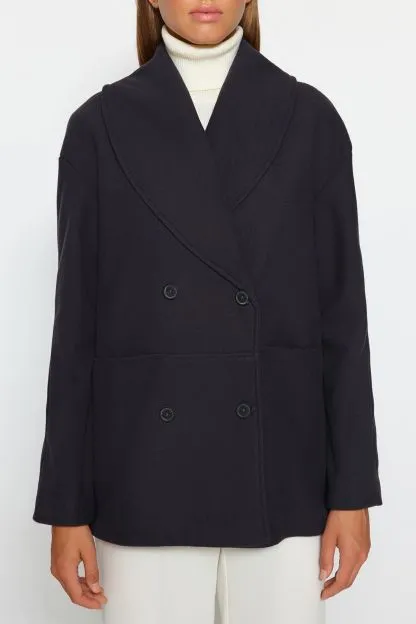 Oversize Wide Cut Shawl Collar Stamped Coat