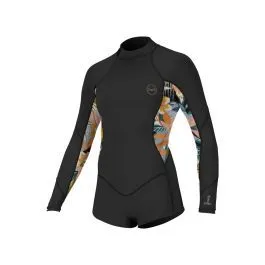 O'Neill Girls Bahia 2/1mm Back Zip LS SAMPLE Shorty - Black/Demiflor