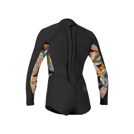 O'Neill Girls Bahia 2/1mm Back Zip LS SAMPLE Shorty - Black/Demiflor