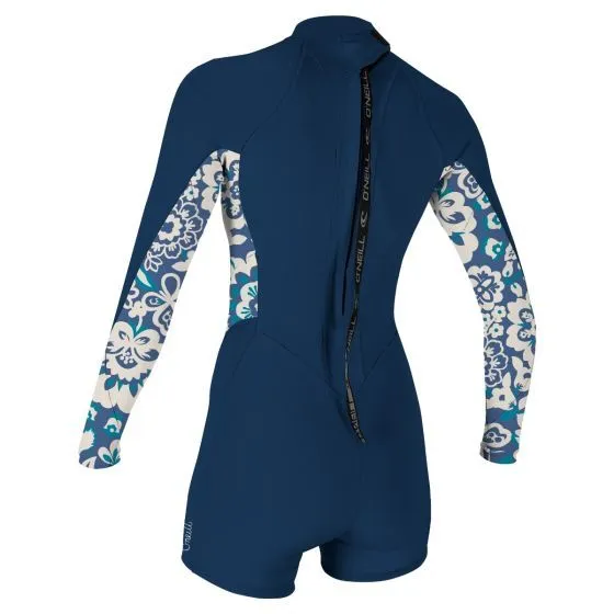 O'Neill Womens Bahia 2/1mm Back Zip LS Shorty Wetsuit - Navy/Christina