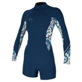 O'Neill Womens Bahia 2/1mm Back Zip LS Shorty Wetsuit - Navy/Christina