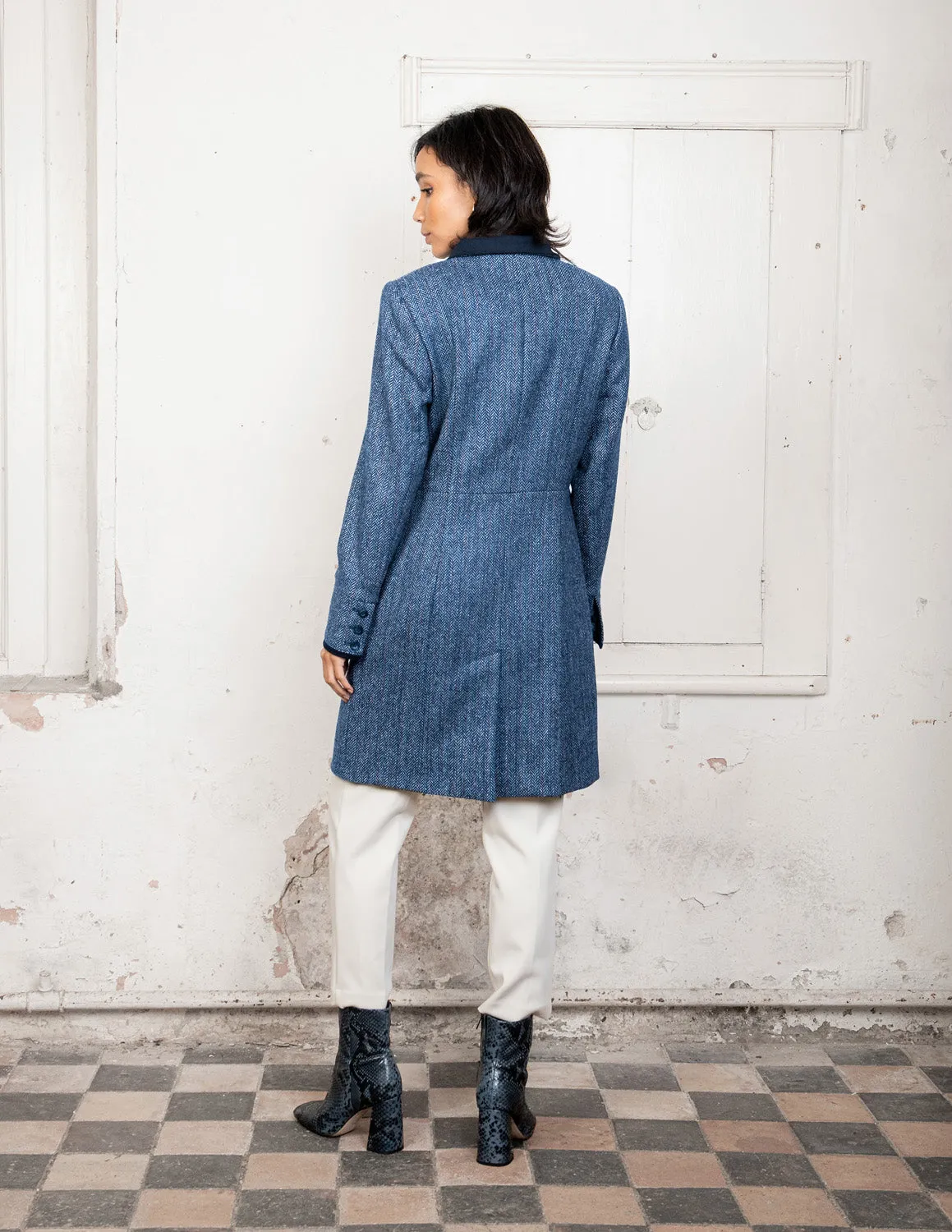 Pamela Tweed Coat - Light Blue Herringbone