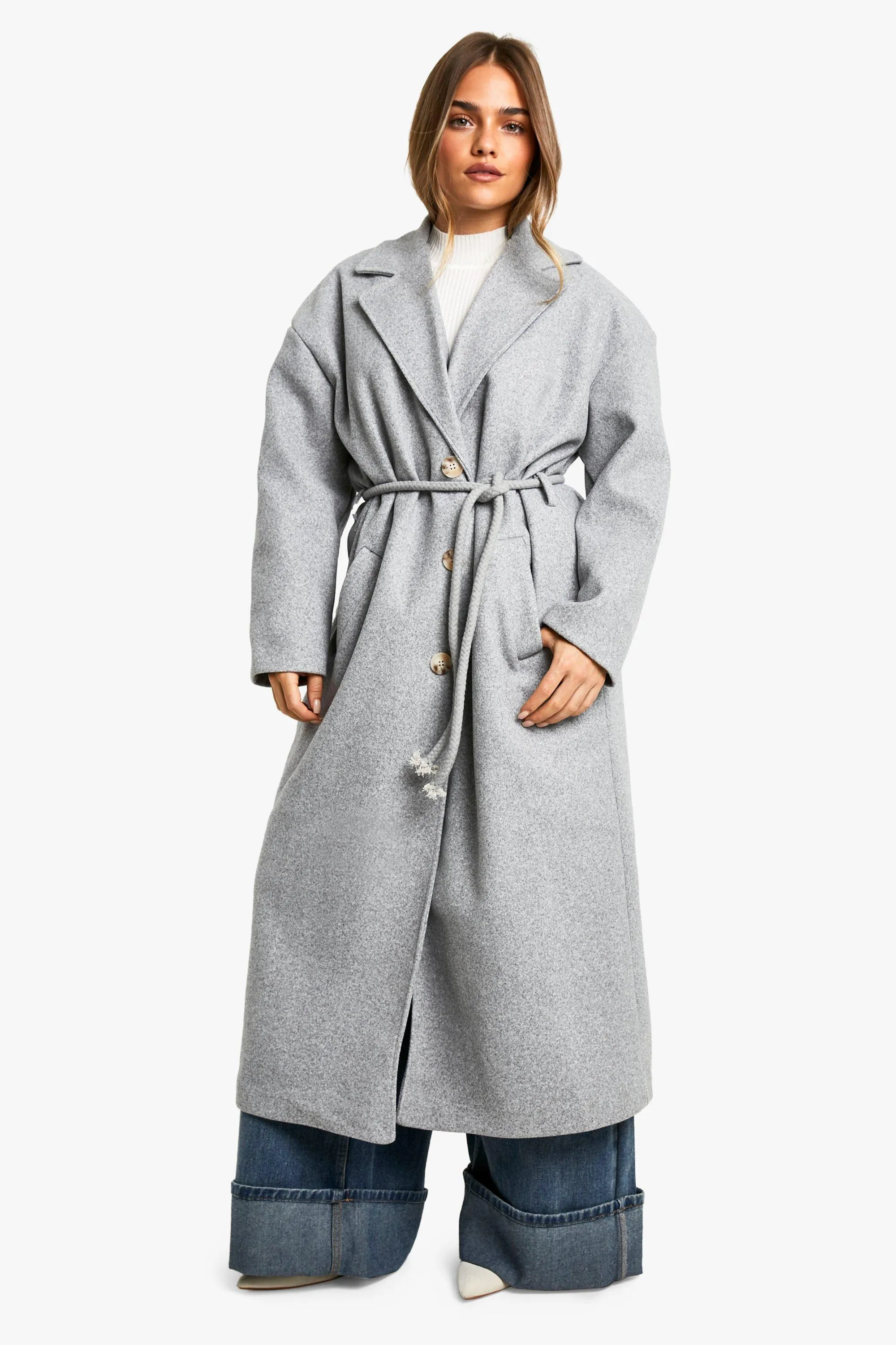 Petite Belt Detail Wool Look Maxi Coat