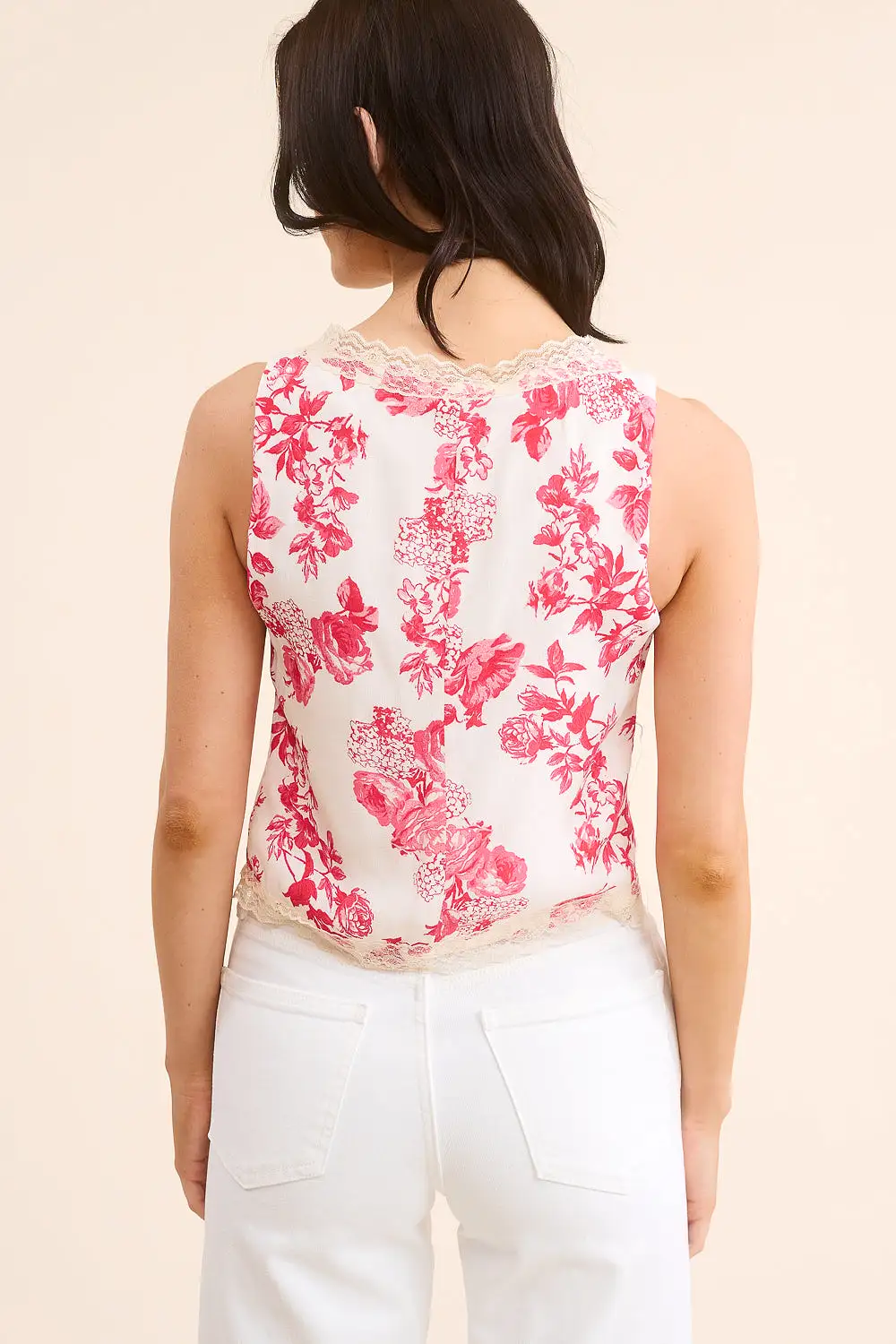 Pink Floral Tie-Front Tank Top