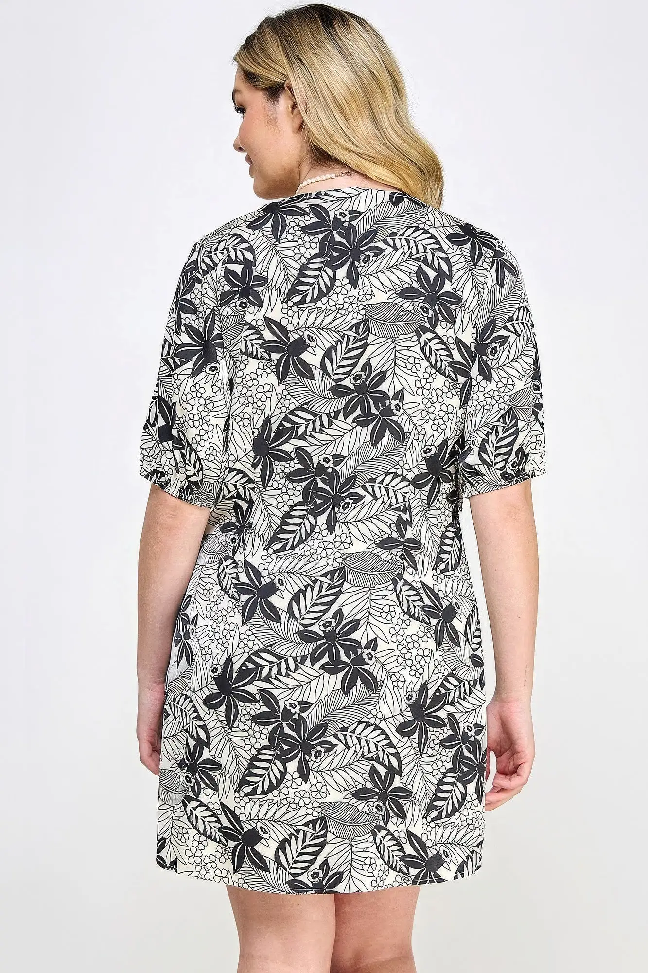 Plus Botanical Print Front Tie Dress