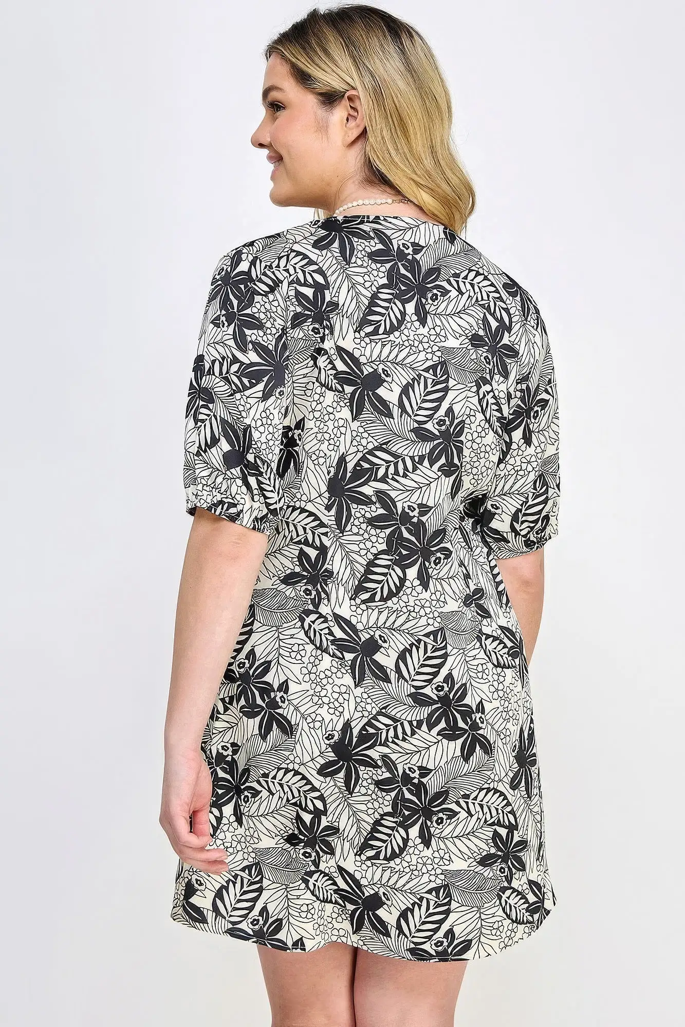 Plus Botanical Print Front Tie Dress