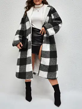 Plus Buffalo Plaid Print Hooded Flannel Coat