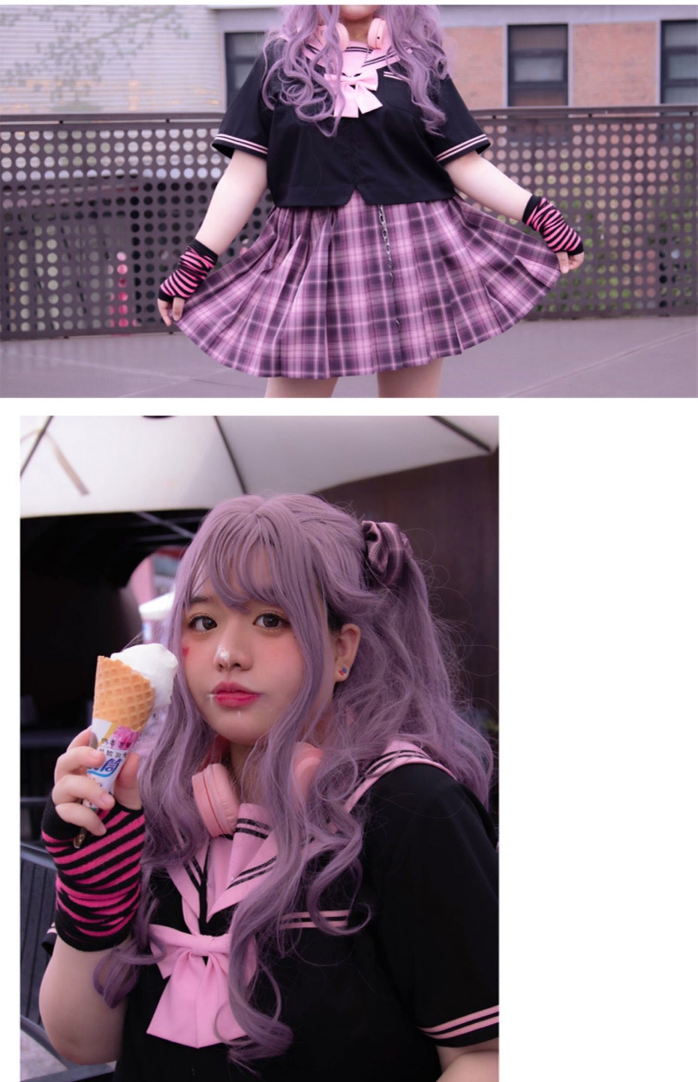 Plus size More kawaii black pink purple seifuku top navel uniform style