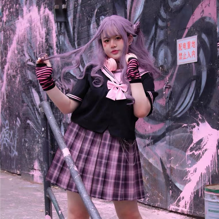 Plus size More kawaii black pink purple seifuku top navel uniform style