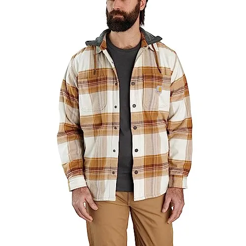 PR ONLY Carhartt 105938 Men's Rugged Flex Relaxed Fit Flannel Fleece Lined Hooded Shirt Jac