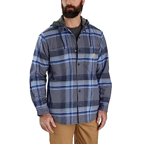 PR ONLY Carhartt 105938 Men's Rugged Flex Relaxed Fit Flannel Fleece Lined Hooded Shirt Jac