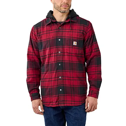 PR ONLY Carhartt 105938 Men's Rugged Flex Relaxed Fit Flannel Fleece Lined Hooded Shirt Jac