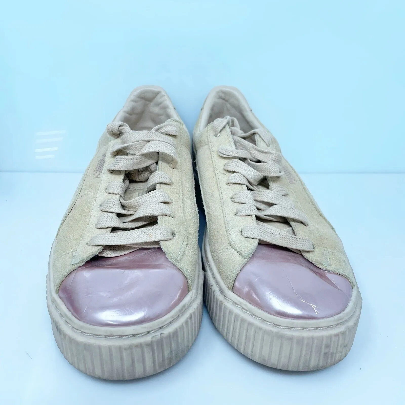 Puma Womens Suede Platform 366382 03 Beige Casual Shoes Sneakers Size 8.5